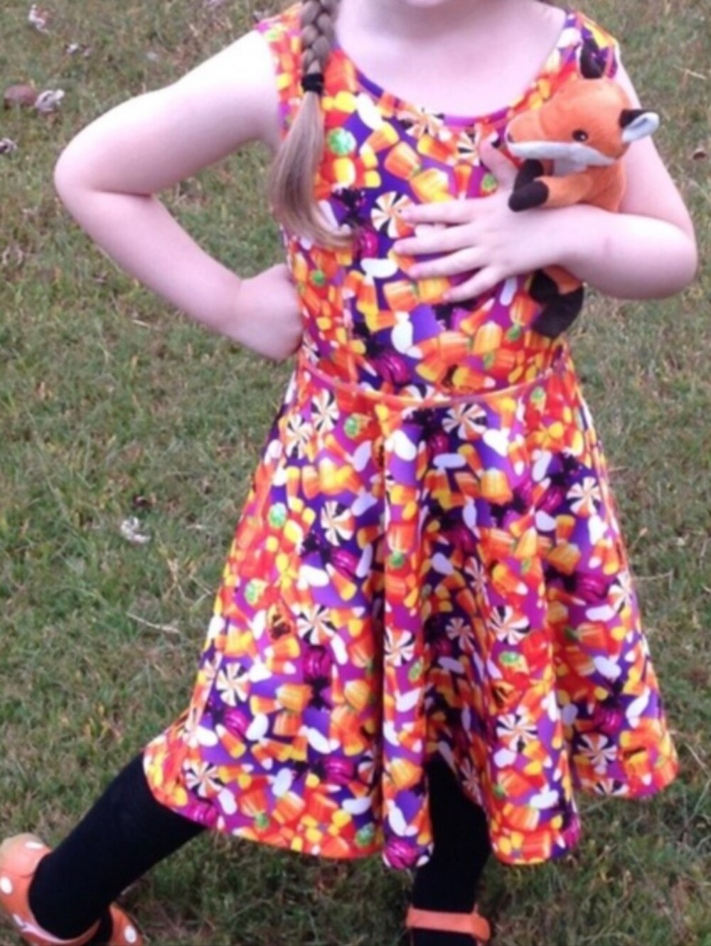Girls' Candy Print Halloween Dress - Purple & Orange